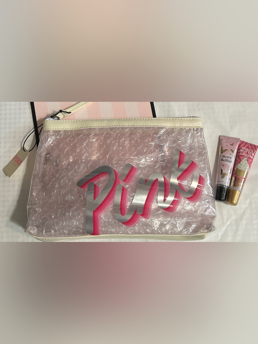 VS PINK BUBBLE MAKEUP BAG & 2 BBW Glosses